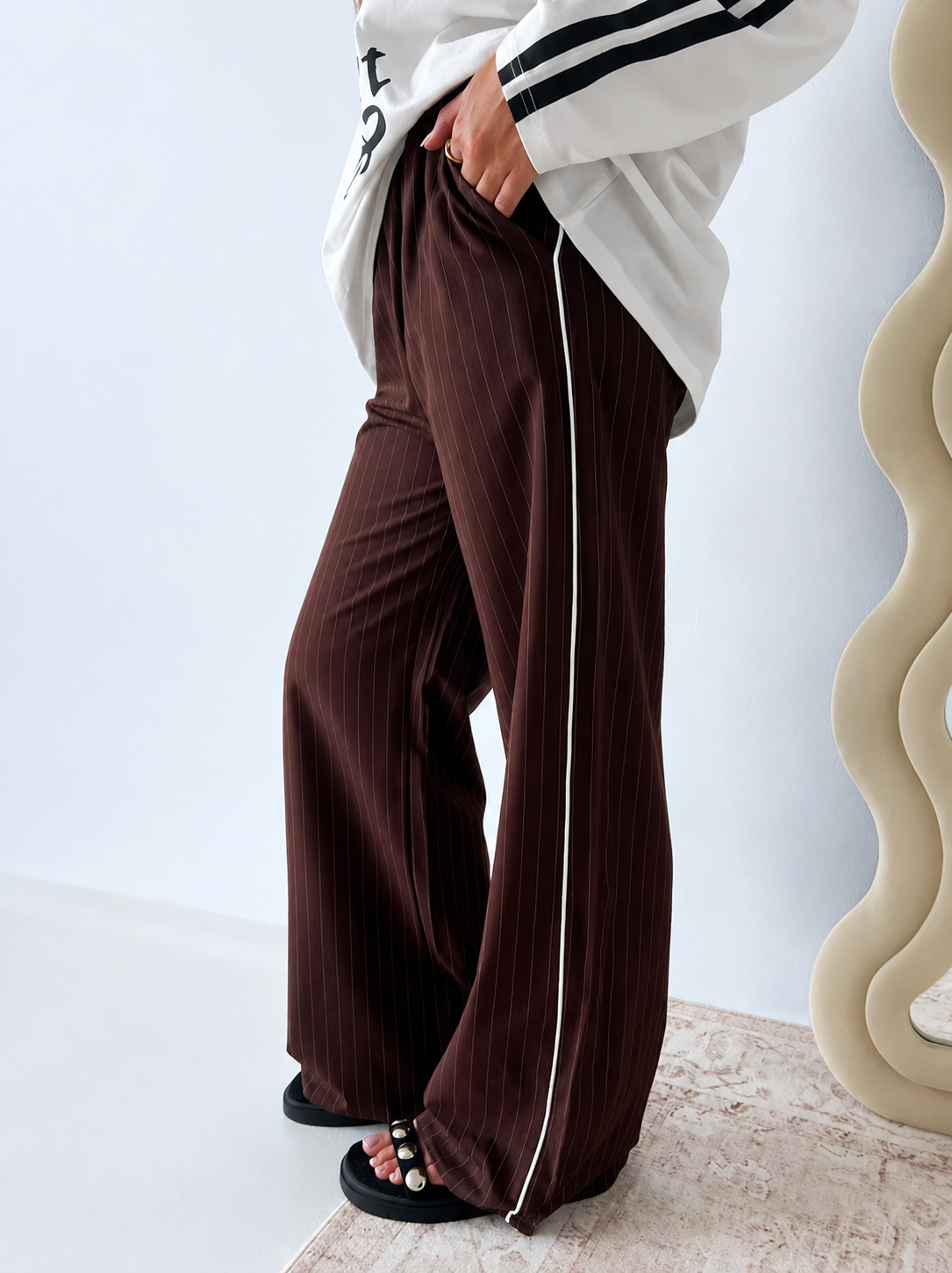 Pinstripe Pant Choc-3