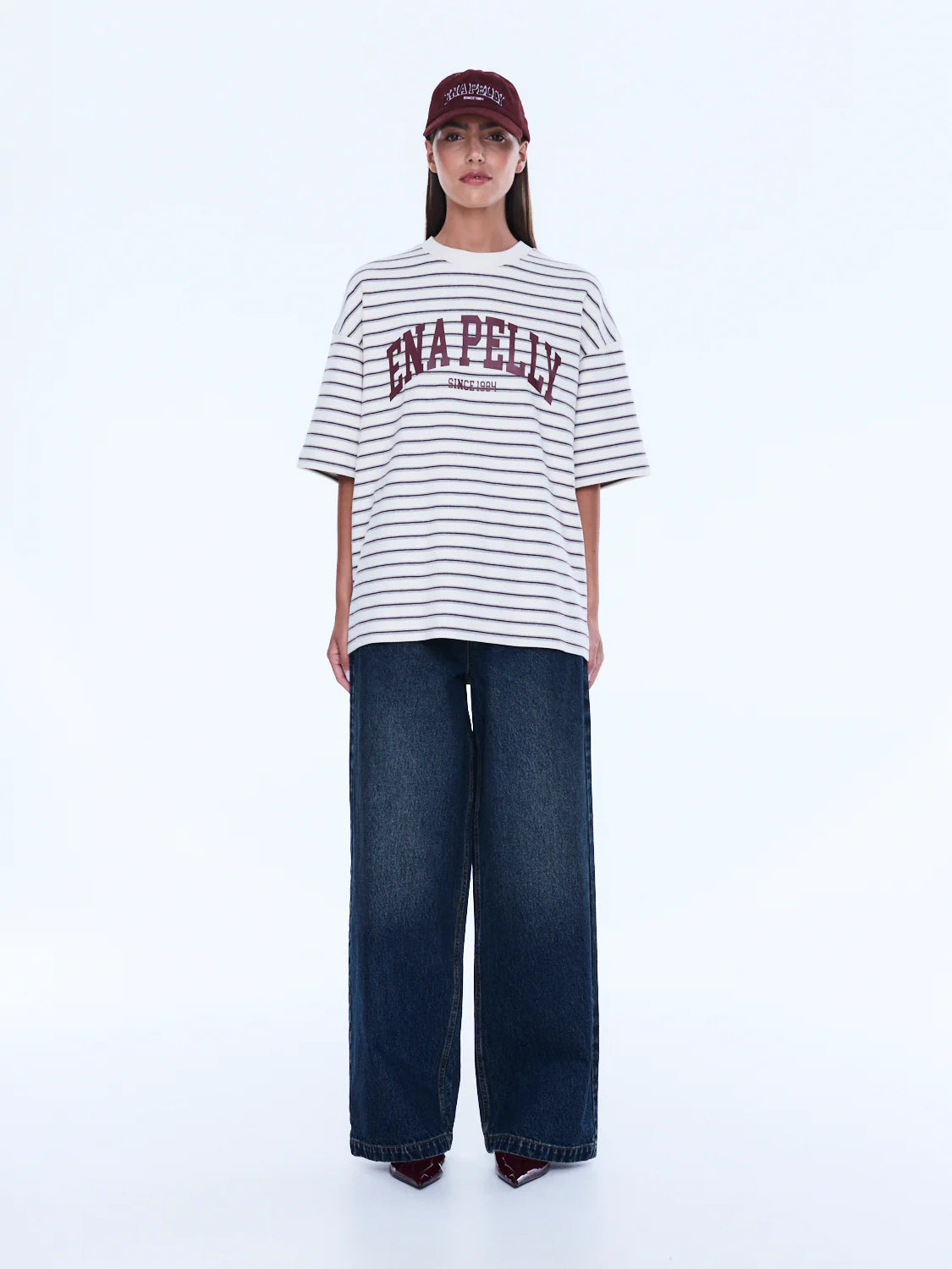 Maeve Relaxed Tee | Burgundy Stripe
