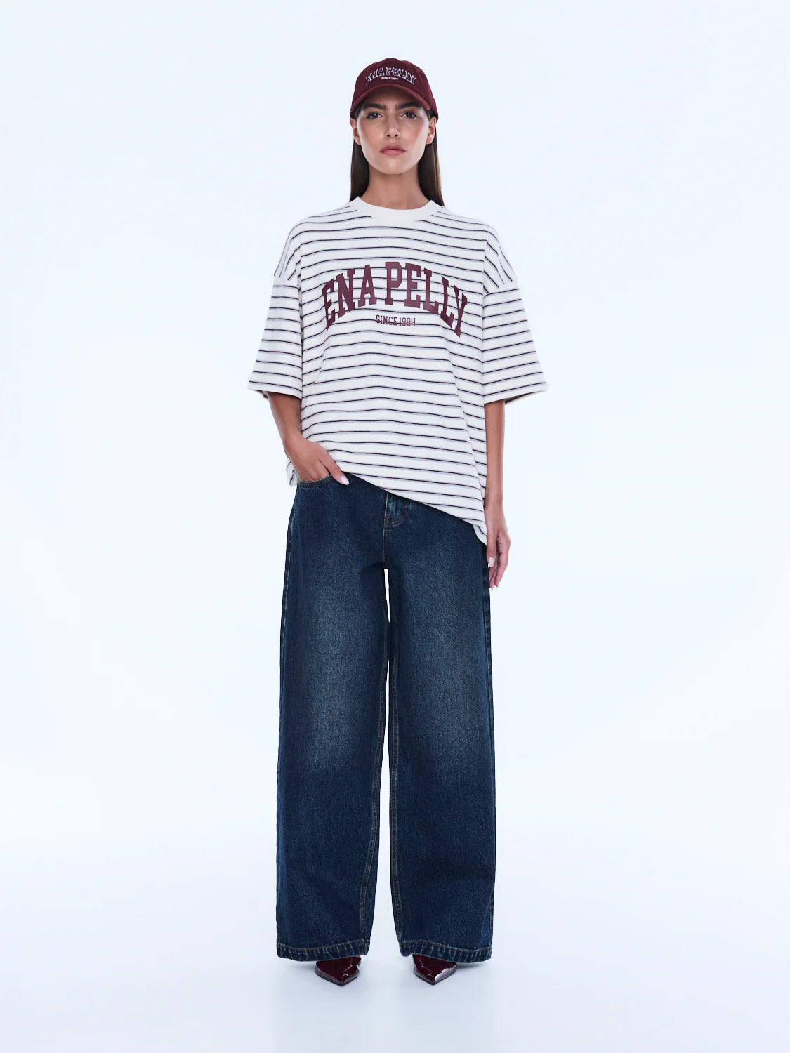 Maeve Relaxed Tee | Burgundy Stripe-2