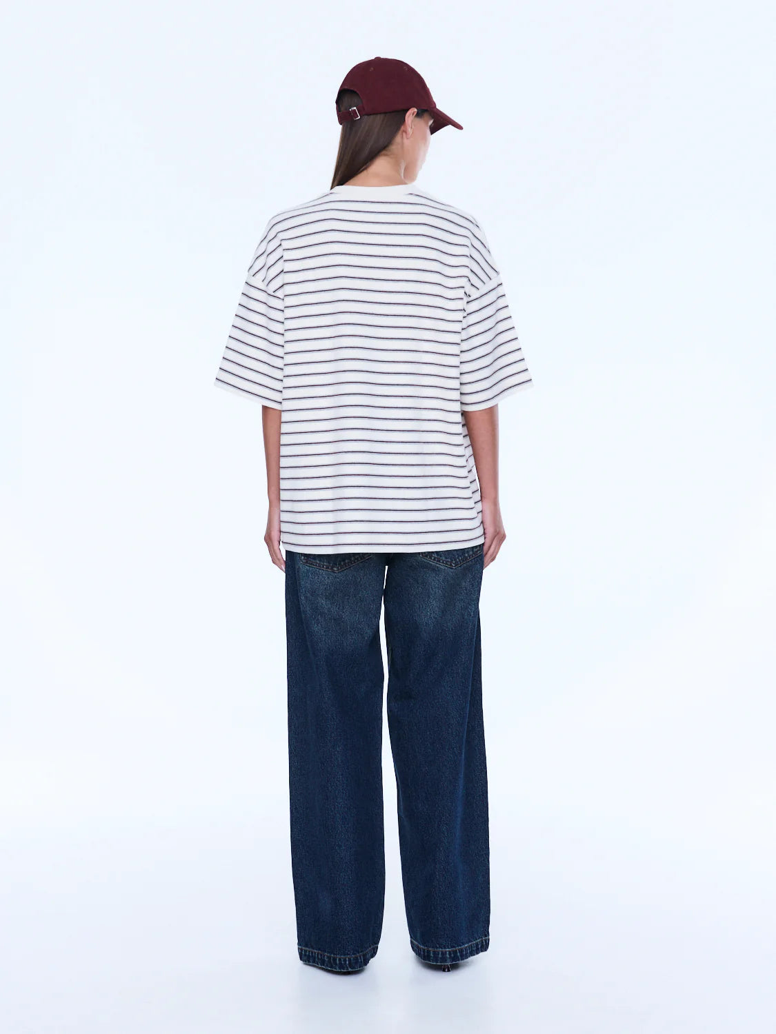 Maeve Relaxed Tee | Burgundy Stripe-3