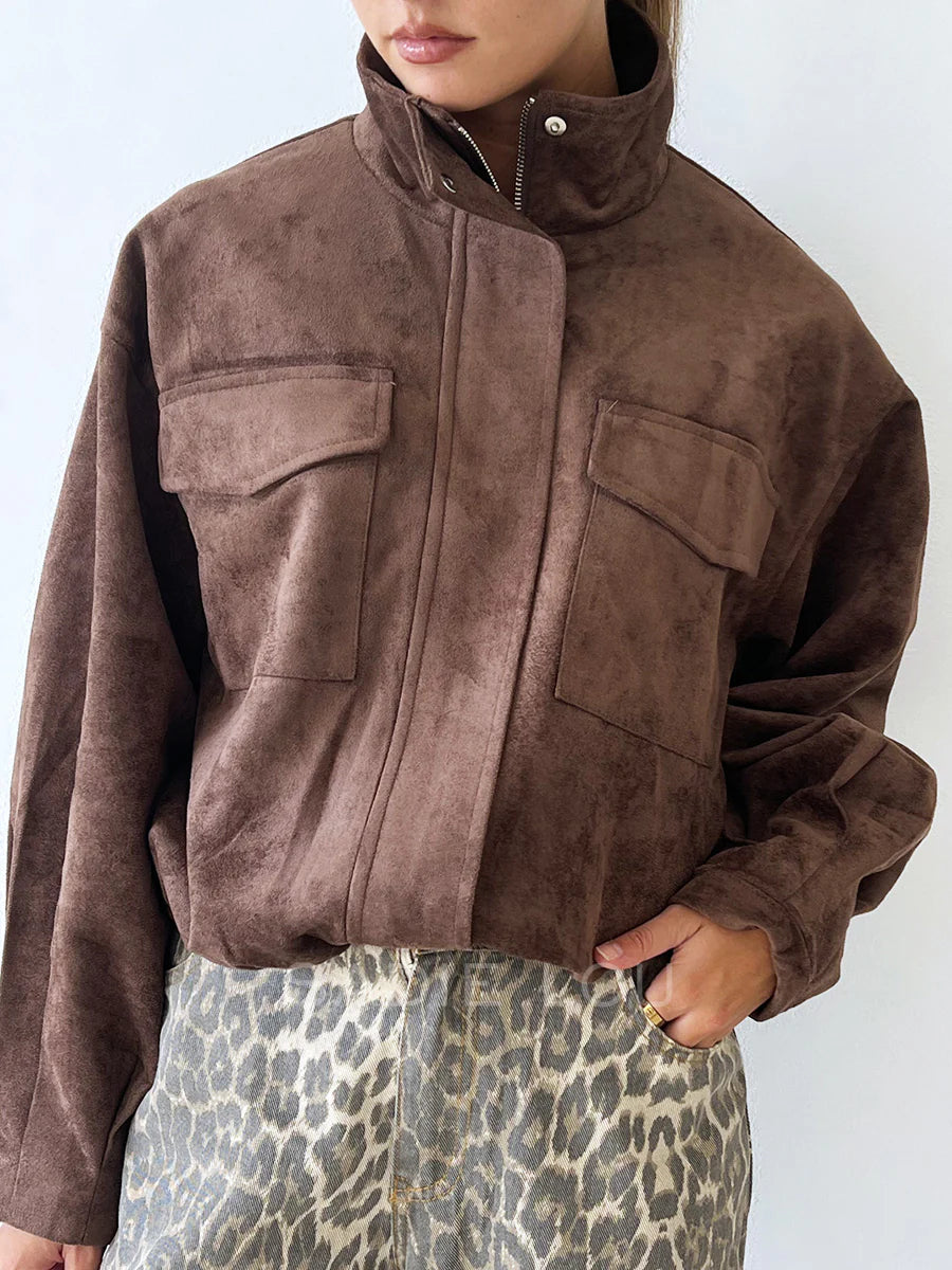 Funnel Neck Faux Jacket | Chocolate