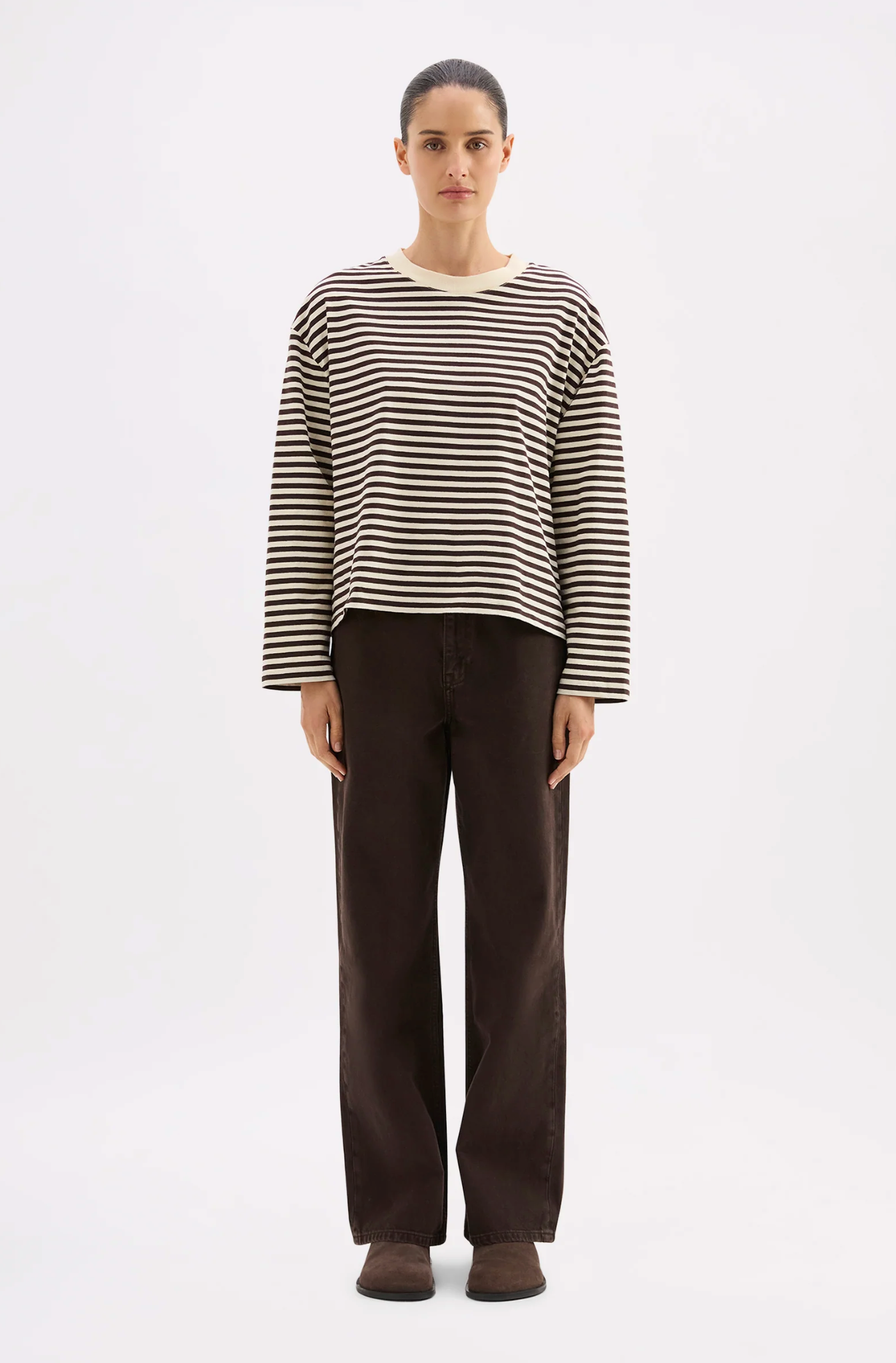 Organic Stripe L/S Tee | Espresso Stripe