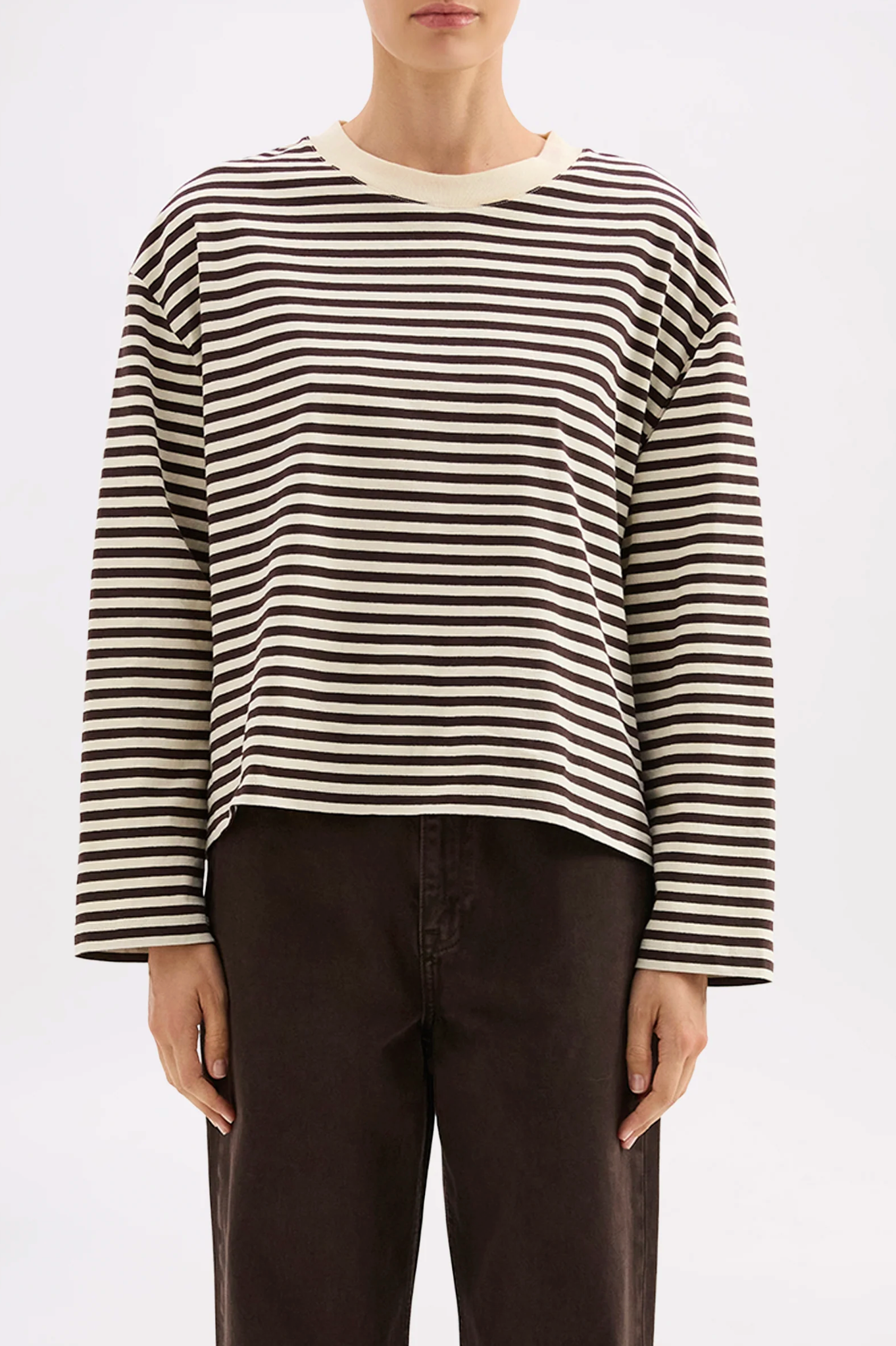 Organic Stripe L/S Tee | Espresso Stripe-2