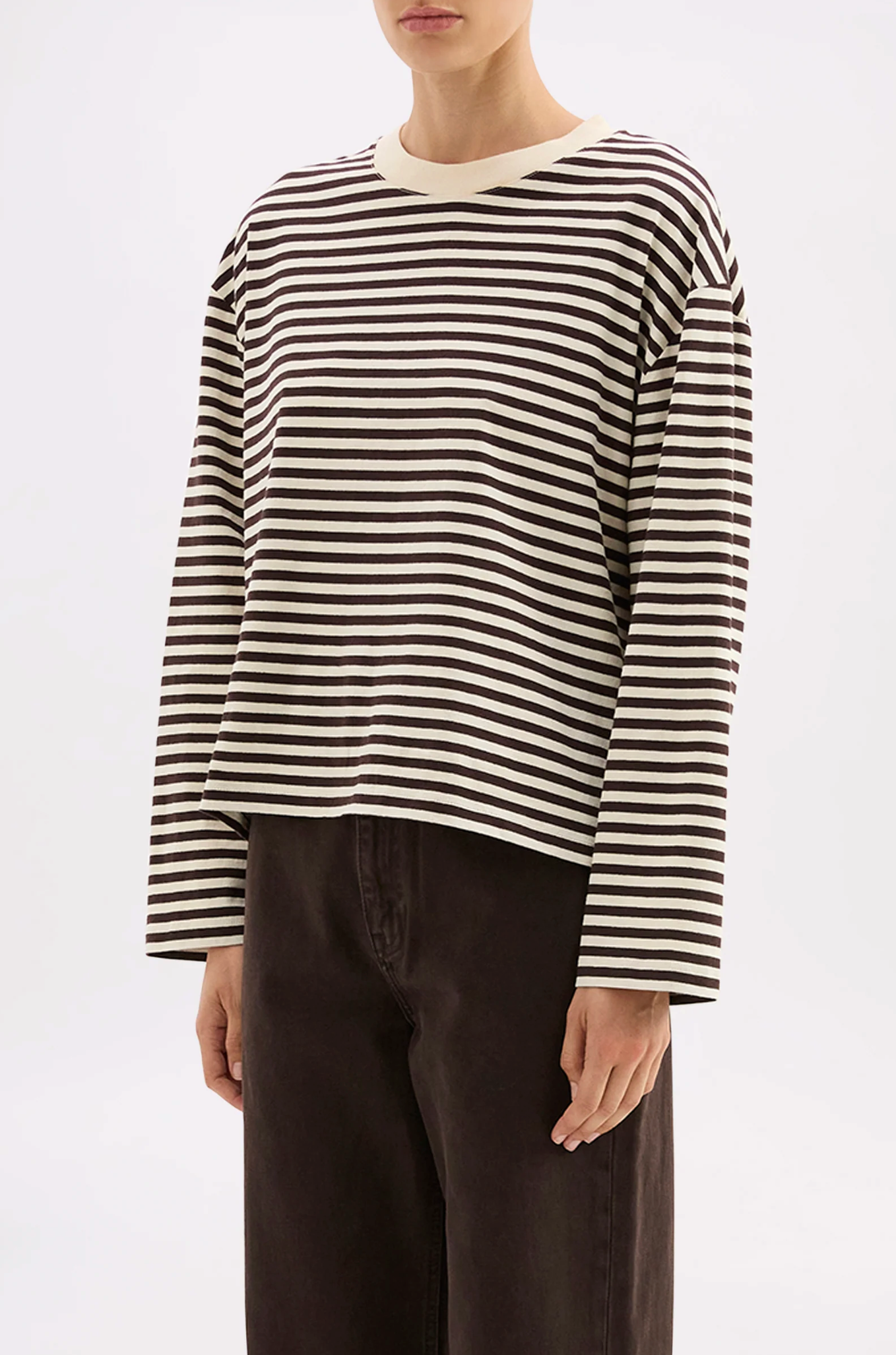Organic Stripe L/S Tee | Espresso Stripe-3