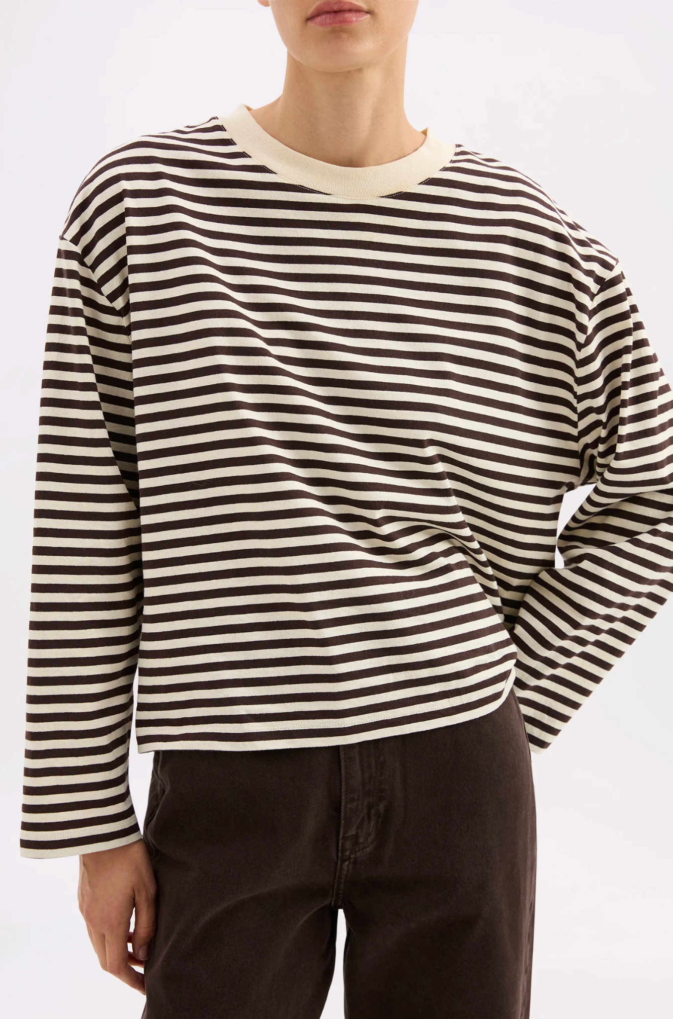 Organic Stripe L/S Tee | Espresso Stripe-5