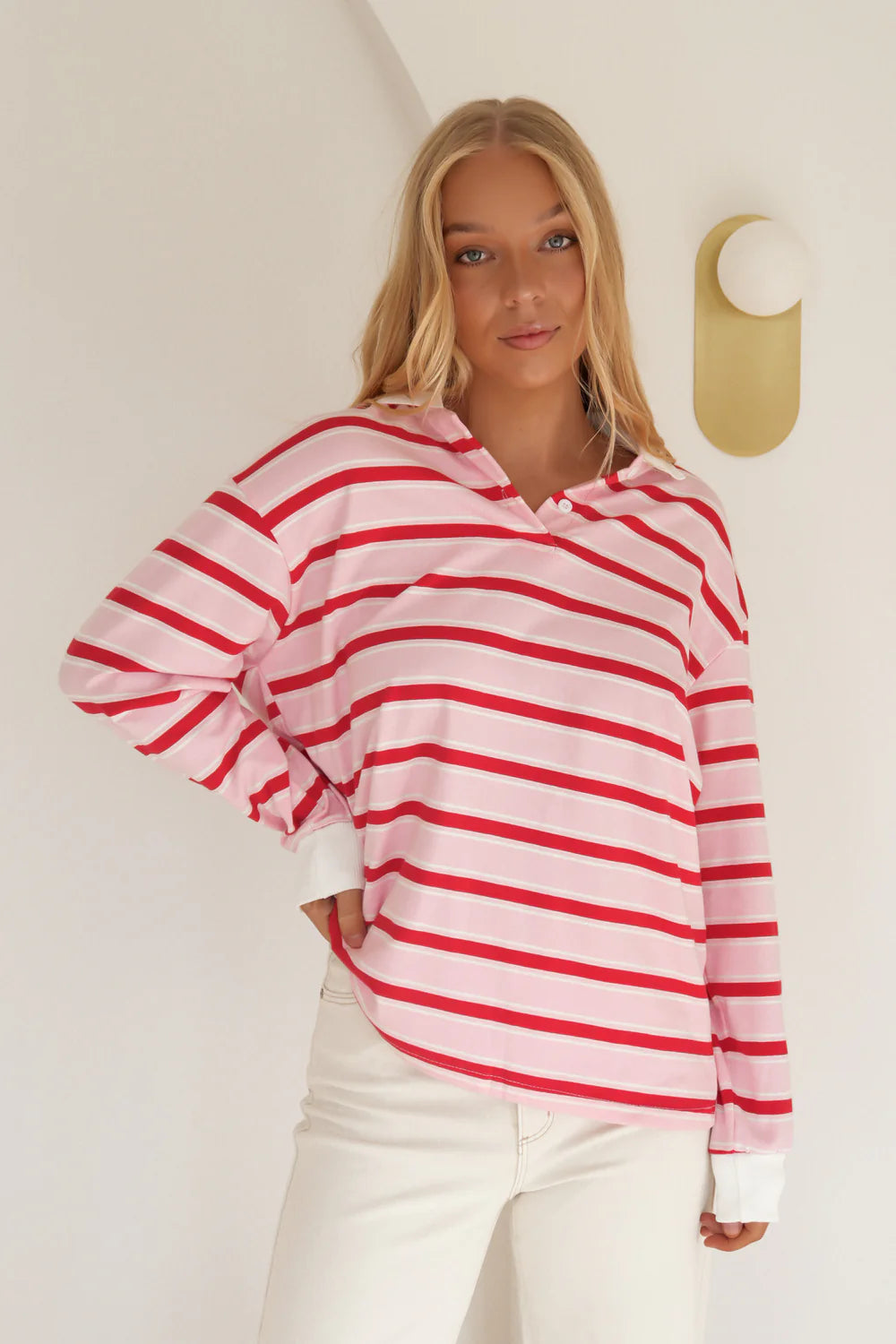 Tannah Rugby Top | Pink & Red Stripe
