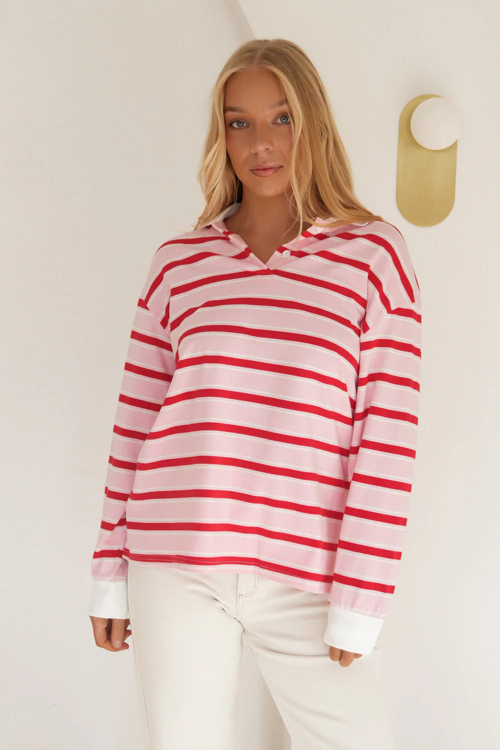Tannah Rugby Top | Pink & Red Stripe-2