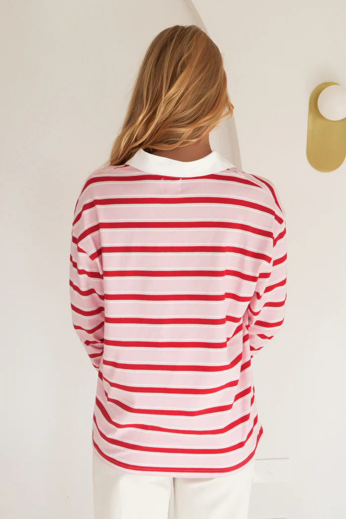 Tannah Rugby Top | Pink & Red Stripe-4